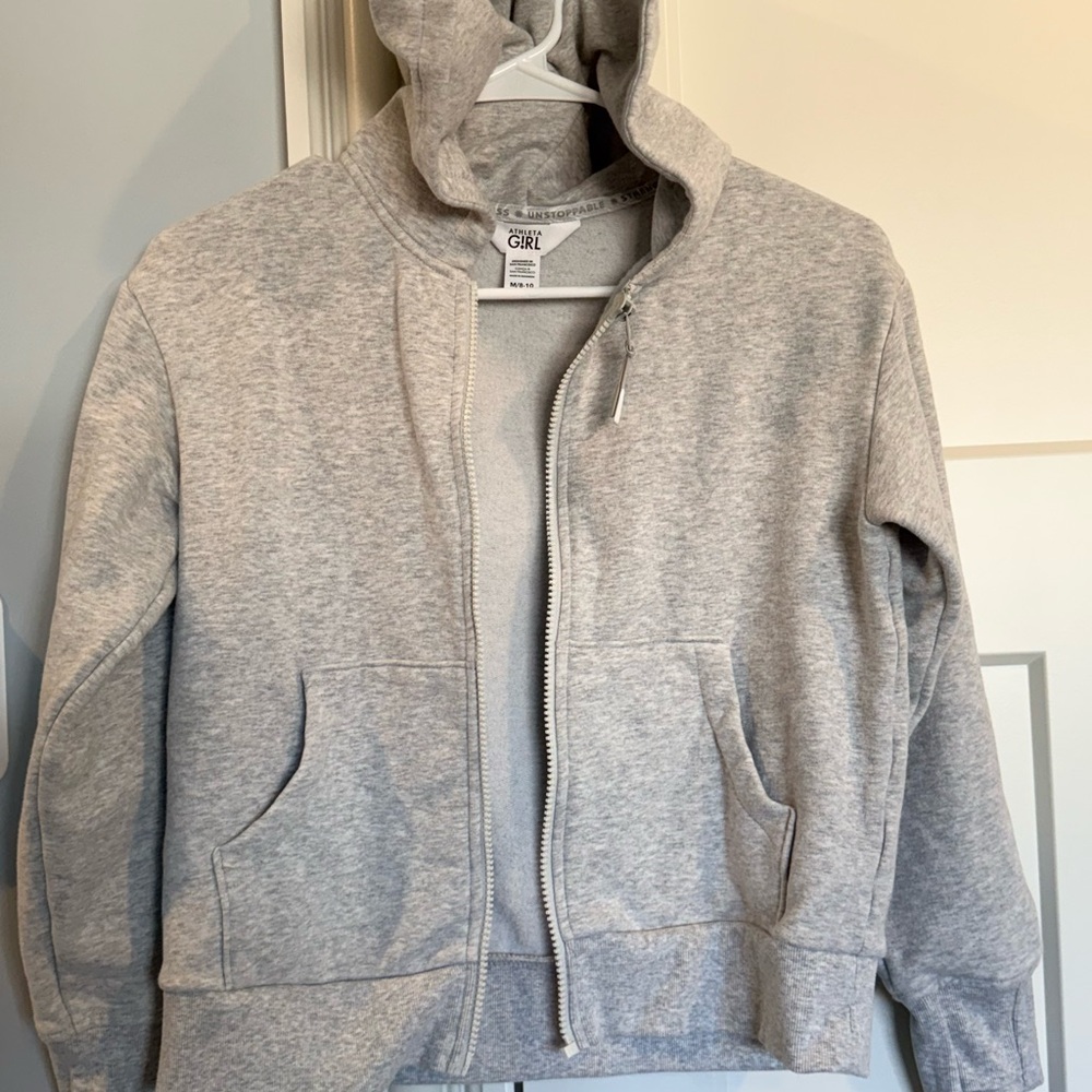 Athleta Girl Light Gray Zip-Up Hoodie 8-10
